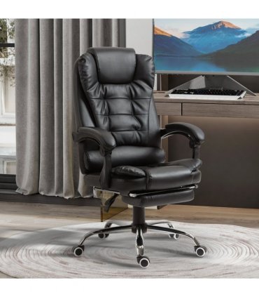 PU Leather Home Office Chair High Back Computer Chair with Swivel Wheels Black