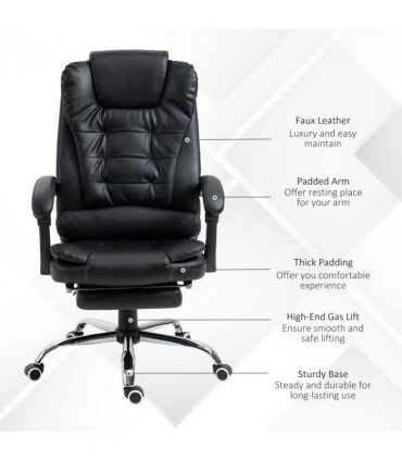 PU Leather Home Office Chair High Back Computer Chair with Swivel Wheels Black