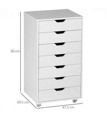 Filing Cabinet White 7-drawer File Cabinet with Wheels 47.5L x 39.5W x 90H cm