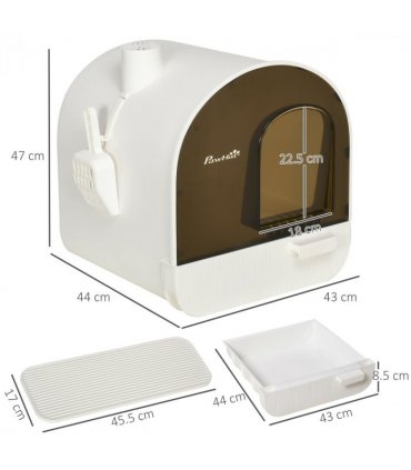 Cat Litter Tray Hooded Kitten Toilet w/ Scoop, Filter, Flap Door 43 x 44 x 47cm