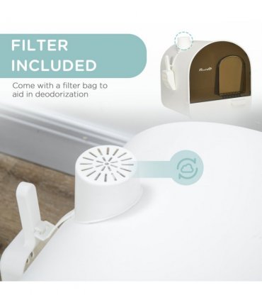 Cat Litter Tray Hooded Kitten Toilet w/ Scoop, Filter, Flap Door 43 x 44 x 47cm