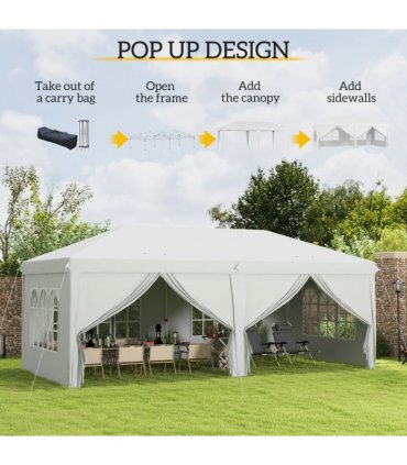 Outsunny 3 x 6m Pop Up Gazebo Height Adjustable Party Tent w/ Storage Bag Black