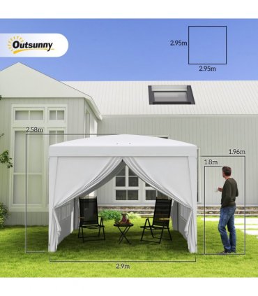 Outsunny 3mx3m Pop Up Gazebo Party Tent Canopy Marquee with Storage Bag White