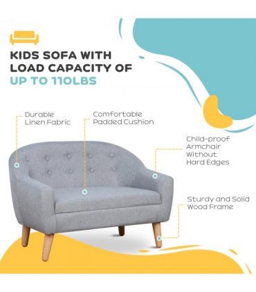 Kids Mini Sofa Children Armchair Seating Chair Bedroom Playroom Furniture Grey