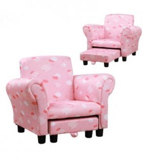 Cute Cloud Star Kids Children Armchair Mini Seat Wood w/ Footrest Padding Pink