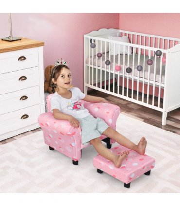 Cute Cloud Star Kids Children Armchair Mini Seat Wood w/ Footrest Padding Pink