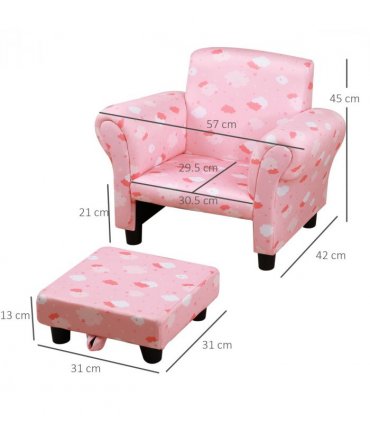 Cute Cloud Star Kids Children Armchair Mini Seat Wood w/ Footrest Padding Pink