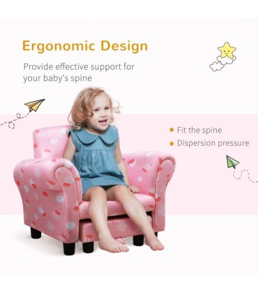 Cute Cloud Star Kids Children Armchair Mini Seat Wood w/ Footrest Padding Pink