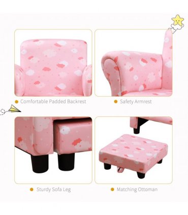 Cute Cloud Star Kids Children Armchair Mini Seat Wood w/ Footrest Padding Pink