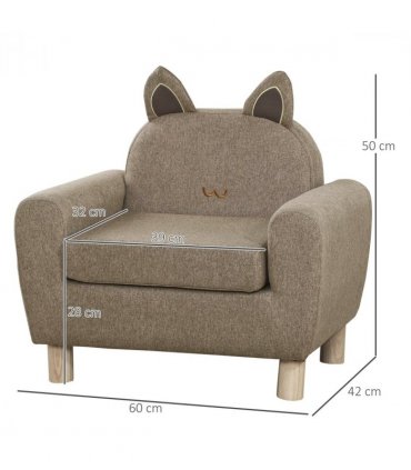 Kids Mini Sofa Toddler Chair Brown Linen Eucalyptus Wood Sponge 60x42x50cm