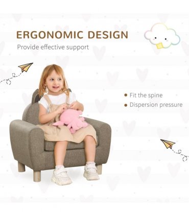 Kids Mini Sofa Toddler Chair Brown Linen Eucalyptus Wood Sponge 60x42x50cm