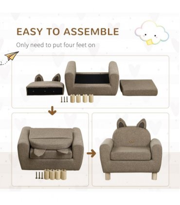 Kids Mini Sofa Toddler Chair Brown Linen Eucalyptus Wood Sponge 60x42x50cm