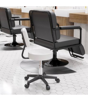 Swivel Salon Chair - Adjustable Height 43-55cm - Padded Seat Back 5 Wheels White