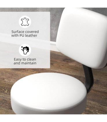 Swivel Salon Chair - Adjustable Height 43-55cm - Padded Seat Back 5 Wheels White