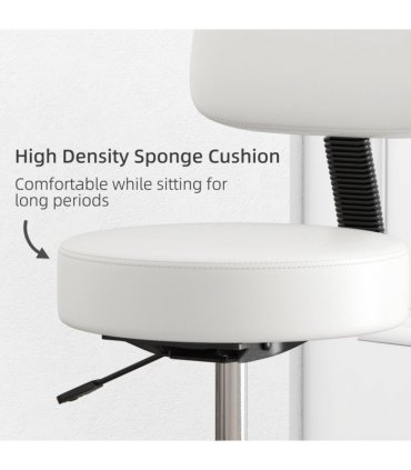 Swivel Salon Chair - Adjustable Height 43-55cm - Padded Seat Back 5 Wheels White