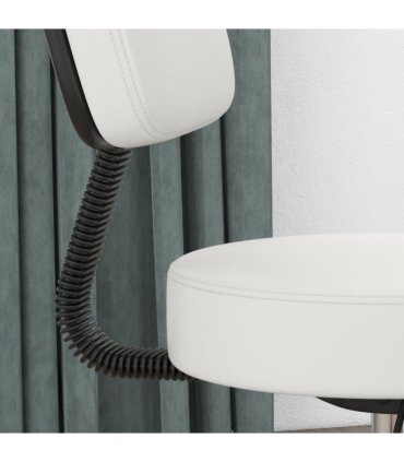 Swivel Salon Chair - Adjustable Height 43-55cm - Padded Seat Back 5 Wheels White