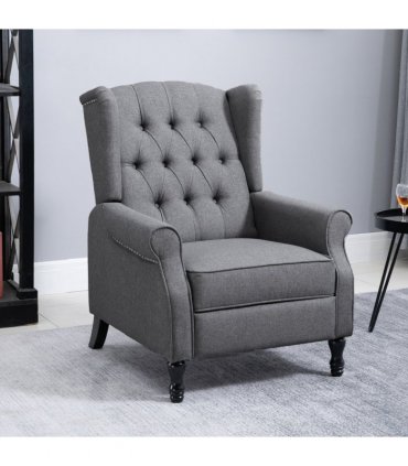 Recliner Armchair for Living Room Fabric Reclining Chair w/ Footrest Light Grey