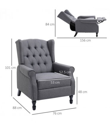 Recliner Armchair for Living Room Fabric Reclining Chair w/ Footrest Light Grey