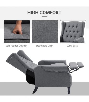 Recliner Armchair for Living Room Fabric Reclining Chair w/ Footrest Light Grey
