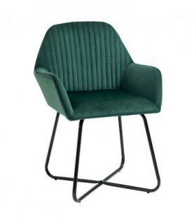 Modern Accent Chair Velvet-Feel Upholstered Lounge Armchair Metal Base Green