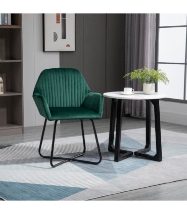 Modern Accent Chair Velvet-Feel Upholstered Lounge Armchair Metal Base Green