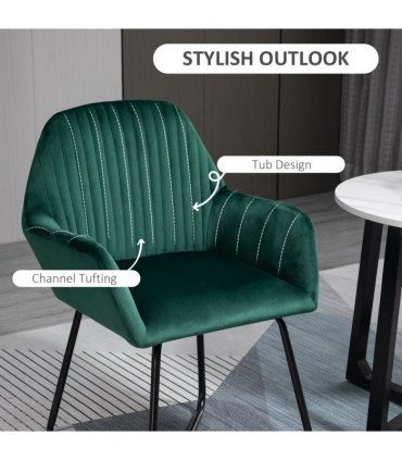 Modern Accent Chair Velvet-Feel Upholstered Lounge Armchair Metal Base Green