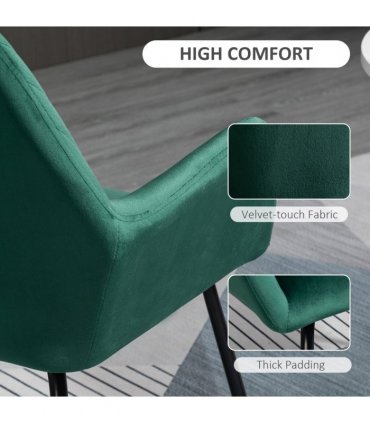 Modern Accent Chair Velvet-Feel Upholstered Lounge Armchair Metal Base Green