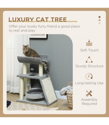 Cat Tree Tower Light Grey Plush 60L x 30W x 76H cm Scratching Posts Pad Toy Ball