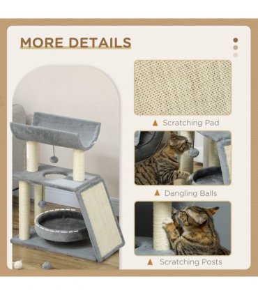 Cat Tree Tower Light Grey Plush 60L x 30W x 76H cm Scratching Posts Pad Toy Ball