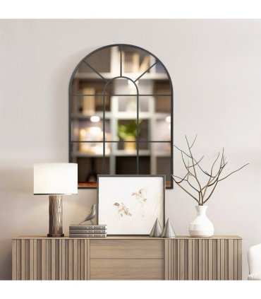 HOMCOM Modern Arched Window Wall Mirror for Living Room Bedroom, 91x60cm, Black
