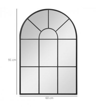 HOMCOM Modern Arched Window Wall Mirror for Living Room Bedroom, 91x60cm, Black