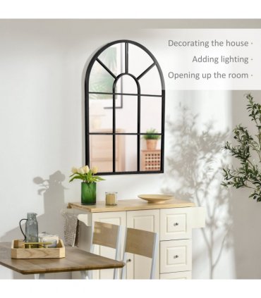 HOMCOM Modern Arched Window Wall Mirror for Living Room Bedroom, 91x60cm, Black