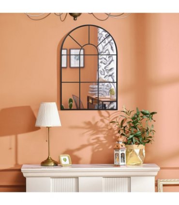 HOMCOM Modern Arched Window Wall Mirror for Living Room Bedroom, 91x60cm, Black