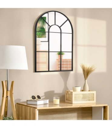 HOMCOM Modern Arched Window Wall Mirror for Living Room Bedroom, 91x60cm, Black