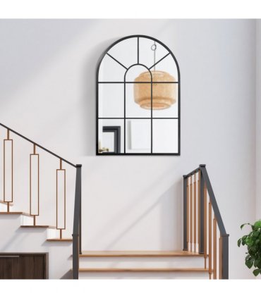 HOMCOM Modern Arched Window Wall Mirror for Living Room Bedroom, 91x60cm, Black