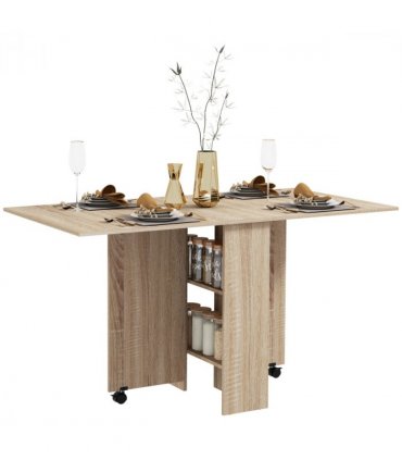 Mobile Drop Leaf Table Kitchen Table Extendable Dining Table w/ Shelves, Wheels