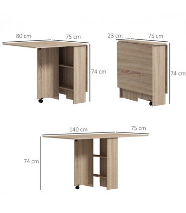 Mobile Drop Leaf Table Kitchen Table Extendable Dining Table w/ Shelves, Wheels
