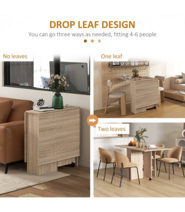 Mobile Drop Leaf Table Kitchen Table Extendable Dining Table w/ Shelves, Wheels