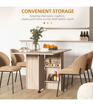 Mobile Drop Leaf Table Kitchen Table Extendable Dining Table w/ Shelves, Wheels