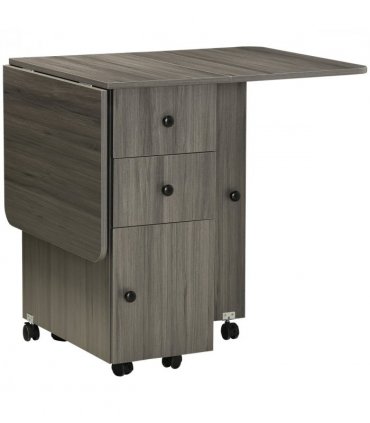HOMCOM Folding Dining Table, Drop Leaf Table With Storage Drawers Grey