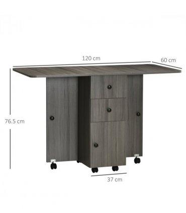 HOMCOM Folding Dining Table, Drop Leaf Table With Storage Drawers Grey