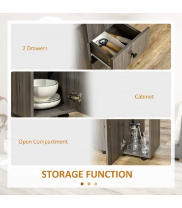 HOMCOM Folding Dining Table, Drop Leaf Table With Storage Drawers Grey