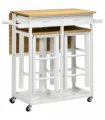 HOMCOM Bamboo Breakfast Cart with Drop Leaf Table and 2 Stools