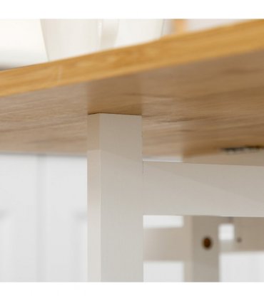 HOMCOM Bamboo Breakfast Cart with Drop Leaf Table and 2 Stools