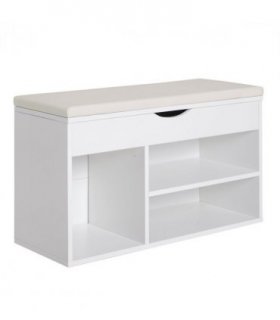 HOMCOM Wooden Shoes Cabinet Bench Hidden Storage Padded Seat Organiser White