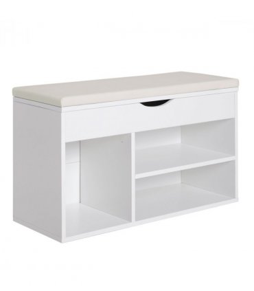 HOMCOM Wooden Shoes Cabinet Bench Hidden Storage Padded Seat Organiser White