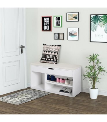 HOMCOM Wooden Shoes Cabinet Bench Hidden Storage Padded Seat Organiser White