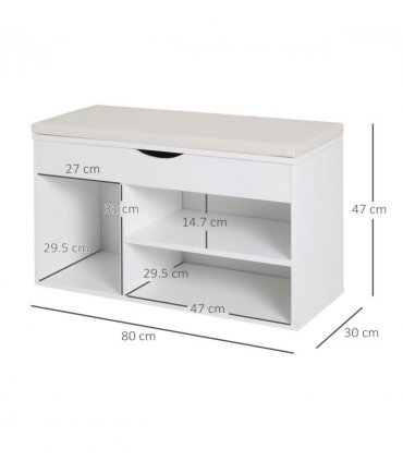 HOMCOM Wooden Shoes Cabinet Bench Hidden Storage Padded Seat Organiser White
