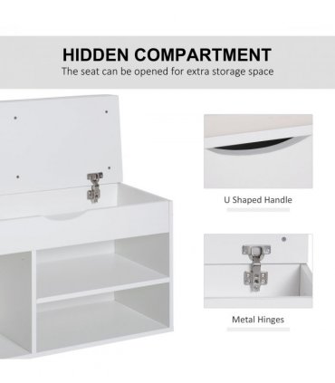 HOMCOM Wooden Shoes Cabinet Bench Hidden Storage Padded Seat Organiser White