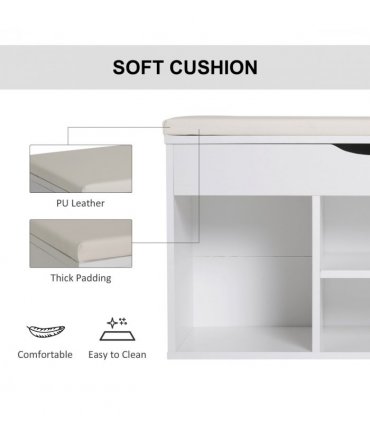 HOMCOM Wooden Shoes Cabinet Bench Hidden Storage Padded Seat Organiser White